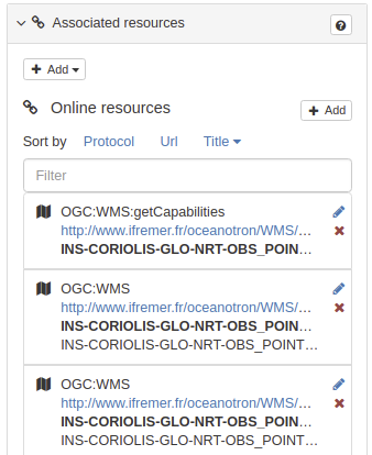 Screenshot of Associated resources dialog with filter options